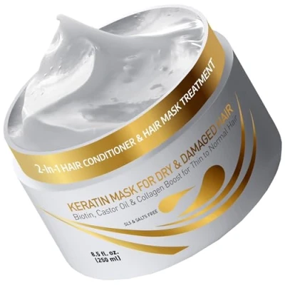 Obrázek Vitamins vlasová maska keratin, kúra ošetření biotin, castor Oil, Collagen Protein &amp; Kokosový olej Deep Conditioner pro poškozené, řídké, suché, poškozené vlasy