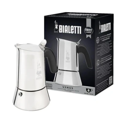 Obrázek Bialetti New Venus Induction, kávovar na espreso z ušlechtilé oceli, vhodný pro všechny typy sporáků, 6 šálků, hliník, 235 mililitrů stříbra