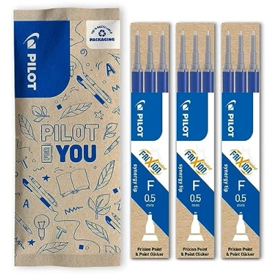 Obrázek PILOT FriXion Ersatzminen 0.5 9 Stück Farbe Blau Nachfüllminen mit radierbarer Tinte Kompatibel Point &amp; Clicker feine Stärke Gel Tintenrollermine
