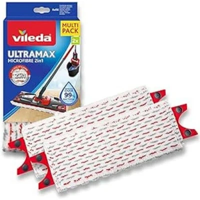 Obrázek Vileda Ultramax Power Wischer Nachfüllpack, Mikrofaser, Blanc/Rouge Nachfüllpackung für Flachbesen, weiß/rot, 2 Stück (1er Pack)