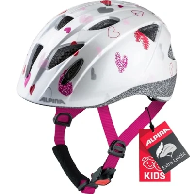Obrázek ALPINA XIMO lehká, bezpečná a nerozbitná cyklistická přilba s volitelným LED světlem pro děti, White Hearts Gloss, 49 54 cm