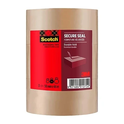 Obrázek Scotch Balicí lepicí páska pro bezpečné uzavření, hnědá, 50 mm x 66 m, 3 role/balení