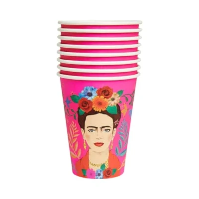 Obrázek Talking Tables Lot de 8 Gobelets en Papier Rose Bohemien, Frida Kahlo Recyclable, Sans Plastique Pour l&#039;été, Anniversaire, BBQ, Celebration