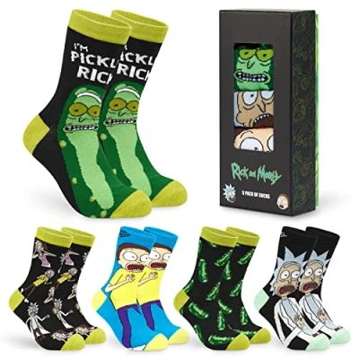 Obrázek Rick and Morty Veselé pánské ponožky, balení 5 ks pestrých pánských ponožek (zelená/černá), Zelená/Černá