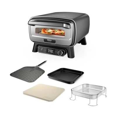 Obrázek Ninja Outdoorová pec na pizzu Artisan a horkovzdušná fritéza, 4 funkce: pizza, Air Fry, bake, Prove, 5 pizza., s 30cm kamenem pizzu, miska plech pečení, horkovzdušný fritézový koš