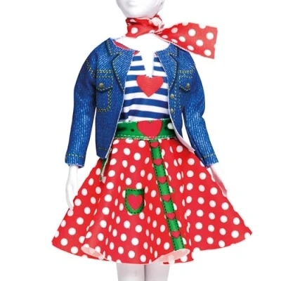 Obrázek Vervaco Lucy Polka Dots šaty Vaší panenka outfit, aby sada, vícebarevná