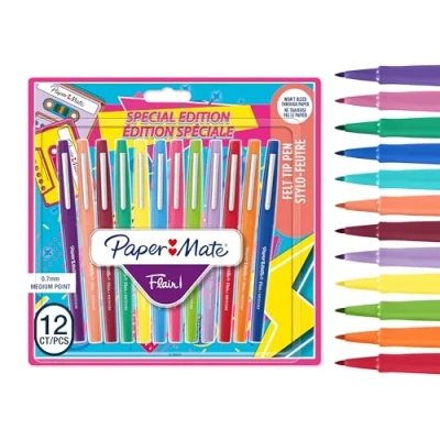 Obrázek PAPER MATE Flair Filzstifte mittlere Spitze (0,7 mm) gemischte Retrofarben 12 Stück