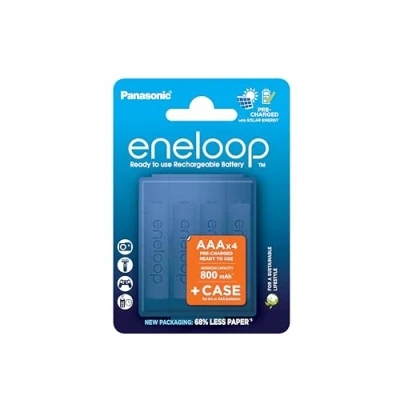Obrázek eneloop, AAA/Micro NI MH baterie, 4dílné balení, kapacita s min. 800 mAh, Ready to Use akumulátory, dobíjení až 2000krát, balení bez plastů, standardní, bílá