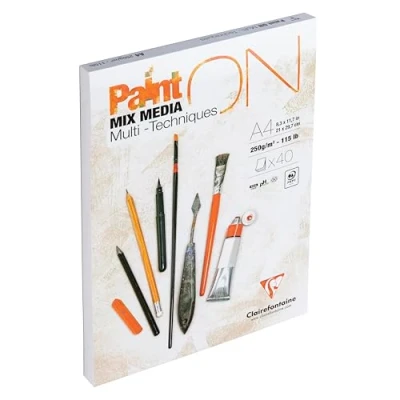 Obrázek Clairefontaine 96536C PaintOn Block (250 g, 100% extra bílý celulózový papír s lehkou zrnitostí, DIN A3, 29,7 x 42 cm, lepený, 40 listů, ideální pro multitechnika)
