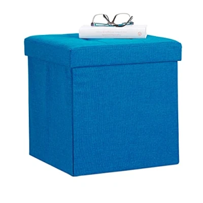 Obrázek Relaxdays Skládací stolička, Sitzcube jako podnožka, sedací kostka ze lnu, víko pro hubnutí, 38 x cm, modrá