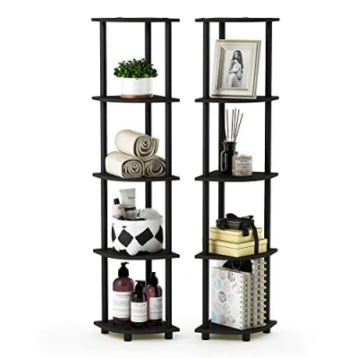 Obrázek Furinno 3úrovňový kompaktní víceúčelový regál se čtvercovou trubkou, dřevo, espresso/černý, 28,96 x 59,94 75,18 cm, čtyřhranná trubka