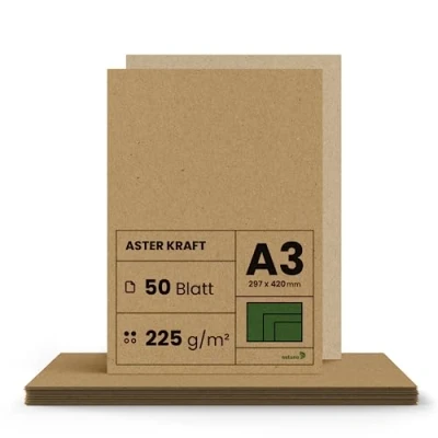 Obrázek Netuno 50x kraftový papír 225 g DIN a3 297 x 420 mm Aster Síla hnědý karton pro kutily Vintage přírodní silný arch vlastní výroba