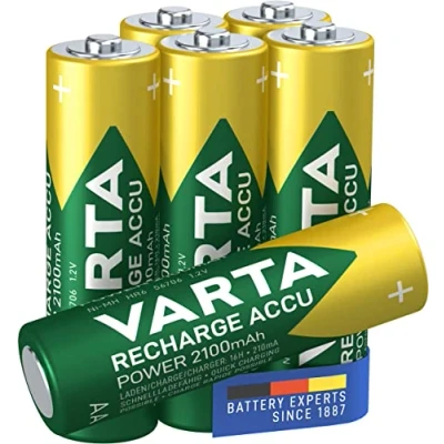Obrázek VARTA Baterie AA, nabíjecí, 6 kusů, akumulátor Recharge, 2100 mAh Ni Mh, bez paměťového efektu, přednabité, okamžitě připravené k použití
