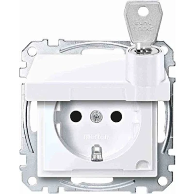 Obrázek Schneider Electric zásuvka Merten MEG2315 0325 SCHUKO, výklopný kryt, s ochranným kontaktem, uzamykatelná, různé uzávěry, BRS, zásuvné svorky, aktivní bílá lesklá, systém M