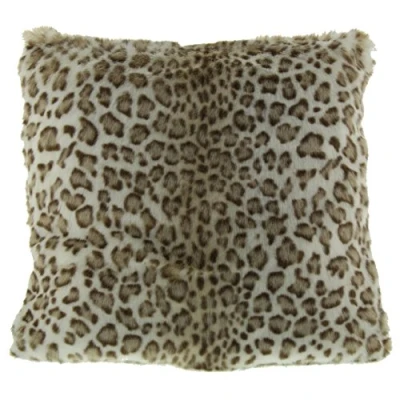 Obrázek Gözze Povlak na polštář do bytu, umělá kožešina ve vzhledu ušlechtilé kožešiny, design sněžný leopard, 50 x cm bílá/hnědá