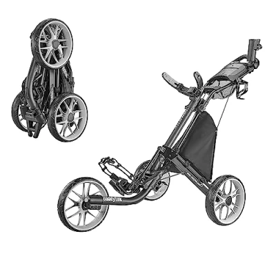 Obrázek CaddyTek EZ Tour Quickfold Deluxe 3kolový golfový vozík Golfcaddy kompletní s chladicí taškou model 2020 (černo šedý)