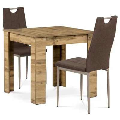 Obrázek Jídelní set 1+2, stůl 80x80 cm, MDF dub wotan, židle hnědá látka, cappuc. lak B080WOTDCL393BR