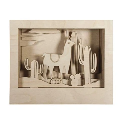 Obrázek Rayher Hobby 62852505 dřevěná stavebnice 3D rám s motivem Lama, certifikováno FSC, přírodní, 24 x 20 cm, hloubka 6,9 10dílná, pro ruční práce a malování