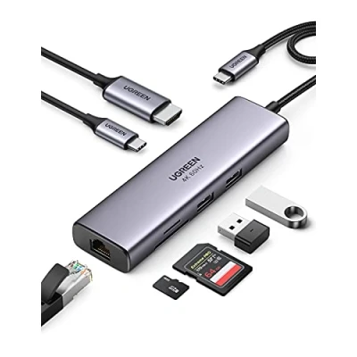 Obrázek UGREEN Revodok USB C rozbočovač 7 v 1 adaptér 4K 60 Hz HDMI, Gigabit Ethernet, PD 100 W, SD/TF, 2 * A porty, dokovací stanice kompatibilní s iPhone 16, MacBook, iPad Pro, Surface,