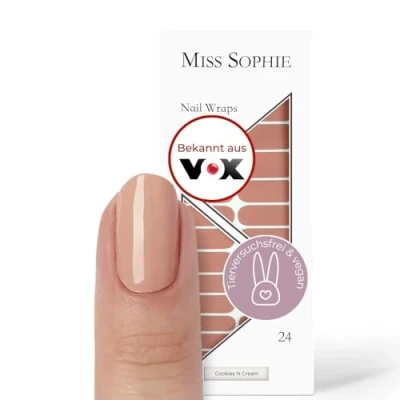 Obrázek Originální fólie na nehty Miss Sophie Cookies N Cream I 24 ultra tenké proužky laky jednobarevné rukou a nohou Drží přírodních lakovaných, akrylových, gelových