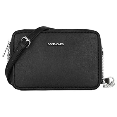 Obrázek David Jones Dámská malá Taška přes rameno Žena Čtvercová kabelka PU kůže Řetízek Elegantní Crossbody Bag Mobil Mini Večerní Party Clutch Pochette Mode, černá,