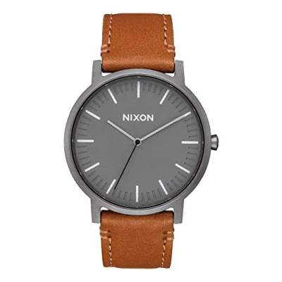 Obrázek Nixon Náramkové hodinky Porter Leder Gunmetal / Charcoal taupe, kůže