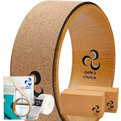 Obrázek Yoga Rad Holz und Blocks aus Kork mit Zusätzlichem eBook Gurt. Extra Feste, Massive Blöcke, Bessere Unterstützung, Natürliches Umweltfreundliches Fitness Zubehör