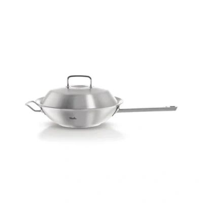 Obrázek Fissler Originální profesionální kolekce / pánev wok z ušlechtilé oceli (Ø 30 cm, 4,1 litru) s kovovým víkem, bez povrchové úpravy indukční, stříbrná
