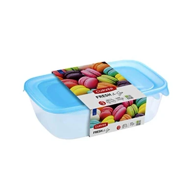 Obrázek Curver 3dílná sada zásobních dóz 0,5/1,0 l/2,0 l, plast, transparentní/oceánová modř průsvitná, 25,8 x 16,8 7,4 cm, 3 jednotky