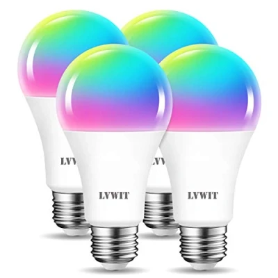 Obrázek LVWIT E27 Wlan Alexa Bluetooth žárovky RGBCW, 12 W nahrazují 100 W, 1521 lm, WiFi Smart žárovka A70, kompatibilní s Alexa, Echo a Google Assistant, stmívatelná pomocí aplikace Tuya (balení 4 ks)