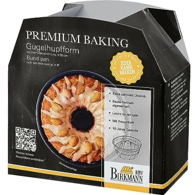 Obrázek Birkmann, Premium Baking, forma na bábovku, z vysoce kvalitní uhlíkové oceli se značkovým nepřilnavým povrchem, s nápadem recepci, Ø 16 cm; výška 8,5 cm, 882157