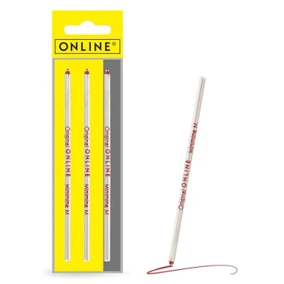 Obrázek 3 x multifunkční náplně do kuličkového pera formát D1 tloušťka linky M (střední) od Online, také pro Lamy, Rotring, Schneider, Cross atd., mezinárodní standardní náplň, vhodná na dokumenty, barva psaní červená
