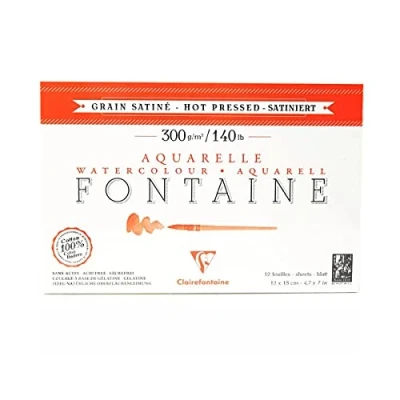 Obrázek Clairefontaine 96348C Aquarelblock Fontaine Satiné (100% Hadern, feinkörnig, glatt, für Nass und Trockentechniken geeignet, säurefrei, 300g, 12 Blatt) x 18 cm, weiß
