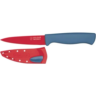Obrázek COLOURWORKS CWBREKPARRED Schälmesser mit Edgekeeper Messerschärfer Scheide, Edelstahl, rot