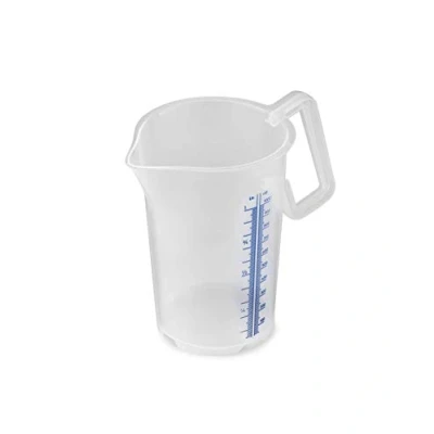 Obrázek thermohauser Odměrka s uzavřenou rukojetí, 1000 ml, plast PP, modrá stupnice v litrech a mililitrech, čirá