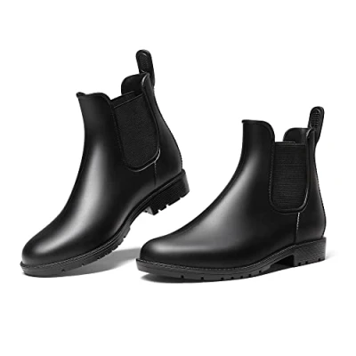 Obrázek DREAM PAIRS Dámské kozačky do deště Gumové holínky Ankle Wellies Chelsea Booties Vodotěsné, černá, 38 EU