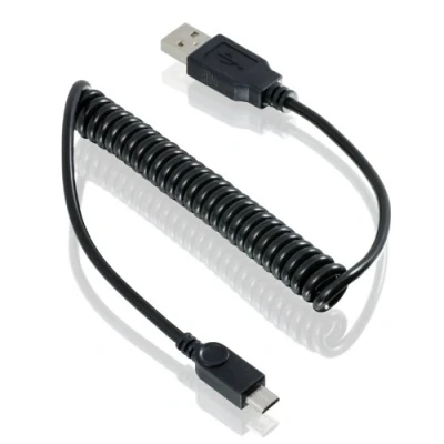 Obrázek PremiumCord Spirála USB Micro spojovací kabel 0,5 m 1,5 m, A konektor na B, 2. 0 High Speed datový kabel, 5Pins, 2X stíněný, AWG28, barva černá, ku2m1fkr