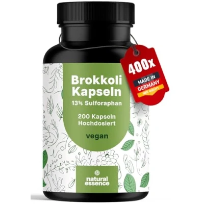 Obrázek kapsle z brokolice 200 sulforafanových kapslí ve vysokých dávkách 500 mg na kapsli sulforafan klíčky veganské a vyrobené v Německu extraktu bez stearátu