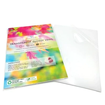 Obrázek vinylová nálepka, 20 listů, s Inkjet Potisknout, A4, Čisté/transparentní, samolepicí, lesklý povrch