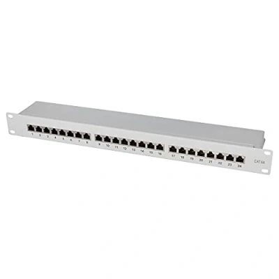 Obrázek LogiLink Professional PrimeLine Cat.6A (500 MHz) patchpanel šedý, 19&quot;, STP (stíněný) 24 Port (RJ45), světle šedý