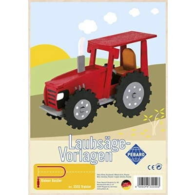 Obrázek Pebaro 355S předloha na listovou pilu traktor, 3 mm překližka DIN A 4, předtištěný motiv, vysekaný obloukem z listové pily, kutilství, malování, hotovo, ruční práce se dřevem, nápad dárek