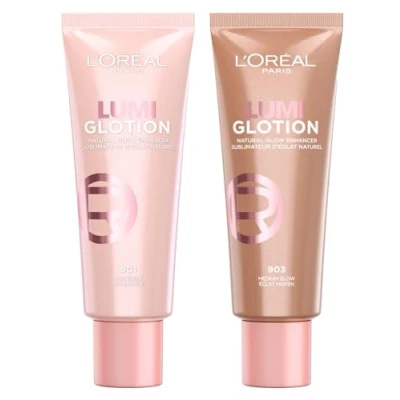 Obrázek L&#039;Oréal Paris Lumi Glotion Aufhellende Flüssigkeit, belebt und formt Beauty Routine spendet Feuchtigkeit für Gesicht Körper, Farbton 901 Fair Glow + 903 Medium 2 Flaschen à 40 ml