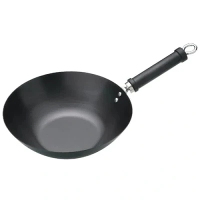 Obrázek KitchenCraft Pure Oriental Wok z uhlíkové oceli s nepřilnavým povrchem, 30 cm, černá