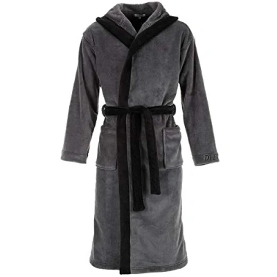 Obrázek Di Ficchiano Pánský župan Monza S kapucí I ranní hebký noční prádlo z ušlechtilého mikrovlákna kimono výběrem barev a velikostí 5XL Bath Robe Öko Tex Standard 100, Šedá Černá