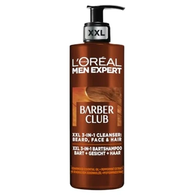 Obrázek L&#039;Oréal Men Expert XXL 3 v 1 šampon na vousy pro muže, mýdlo vousy, obličej a vlasy, pánská péče o proti lupům s éterickým olejem z cedrového dřeva, Barber Club, [Amazon Exclusive],