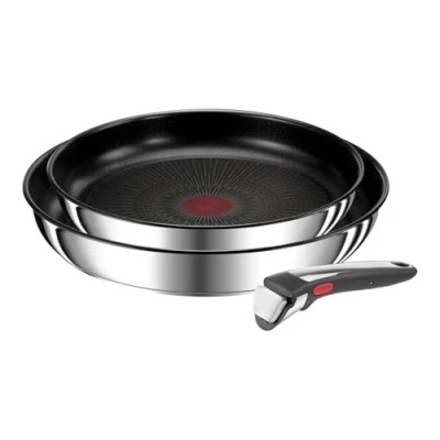 Obrázek Tefal 3dílná sada pánví L97490 Ingenio Preference On stohovatelná nepřilnavá povrchová úprava vhodné pro indukci Ukazatel teploty Thermo Signal černá/ušlechtilá ocel, velký