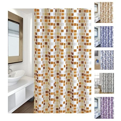 Obrázek MSV Textilní sprchový závěs Cotexsa od 142103 Premium Anti Plísně antibakteriální s 12 kroužky na polyester, &quot;mozaika&quot; modrá 180 x 200 cm Made in Spain