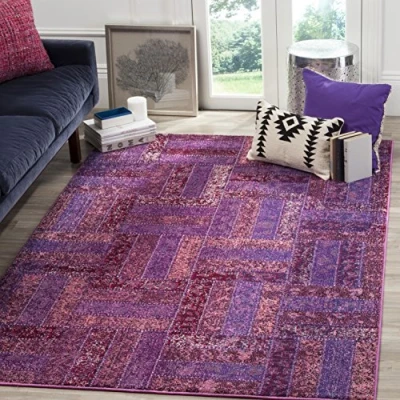 Obrázek SAFAVIEH Boho koberec do obývacího pokoje, jídelny, ložnice Monaco Collection, krátká předsíň, fialová a multi, 122 x 170 cm