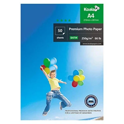 Obrázek KOALA Inkjet Satin/Oyster Fotopapier, A4, 297 x 210 mm, 250 g/m², 50 Blatt, mit Premium Satin Harz beschichtet, für Canon, HP, Epson, Tintenstrahldrucker