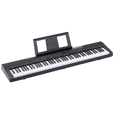 Obrázek Amazon Basics přenosné digitální piano s 88 vyváženými tlačítky, pedály Sustain, 2 reproduktory, 140 zvuky, 200 rytmů, 16 demo písní, metronom, režim učení, černé